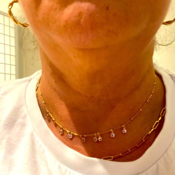 Gold plated cz dangle necklace 16” - Picture 3 of 3